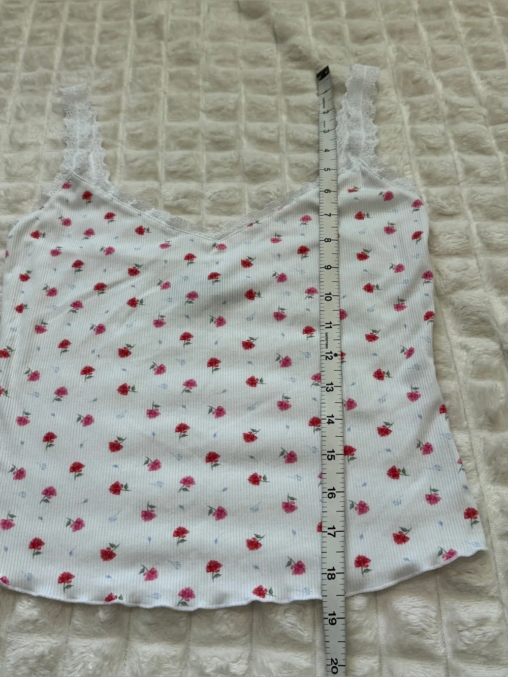 White Fox XS White Floral Roses Pajama Set ~ Cami Tank Lace Trim & Pants